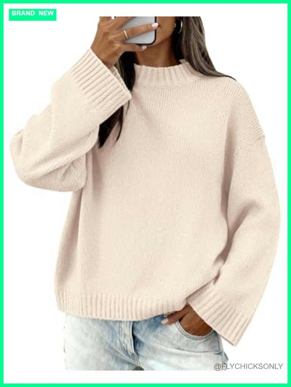 Women's Crew Neck Long Sleeve Loose Knit Pullover Sweater